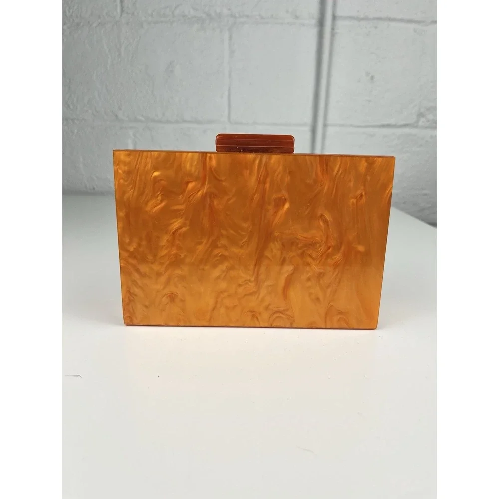 Marbled Acrylic Clutch Bag Art Deco Patchwork Evening Orange Pink Gold Chain